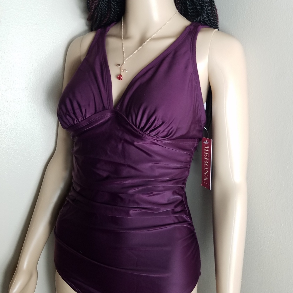 NWT Purple Cross back One peice swimsuit-XS/S/M - Picture 2 of 4